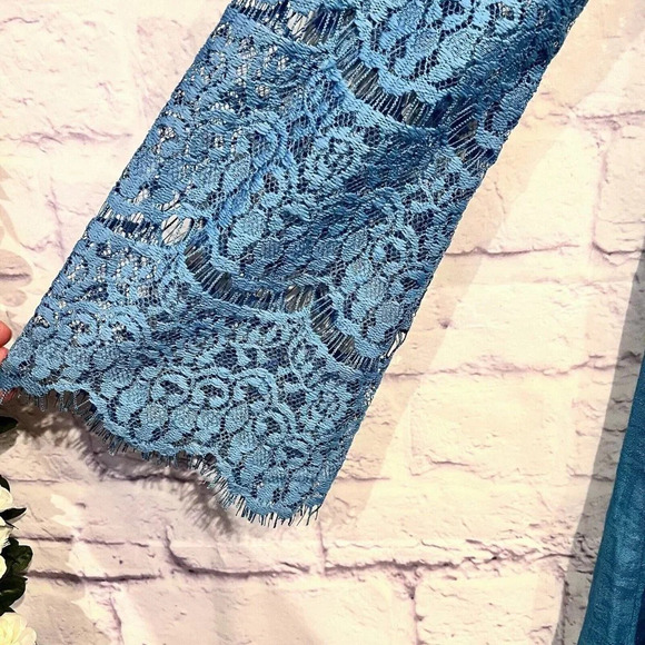 Umgee Size Small Blue Boho Lined Long Sleeve Floral Lace Mini Dress V Neck - Picture 6 of 13